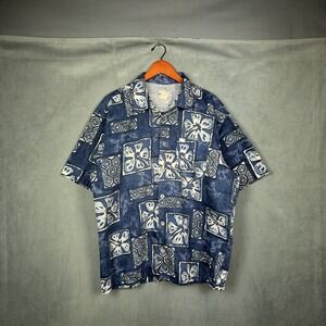 Vintage Quicksilver Hawaiian Shirt Mens Size Large Blue Short Sleeve Floral
